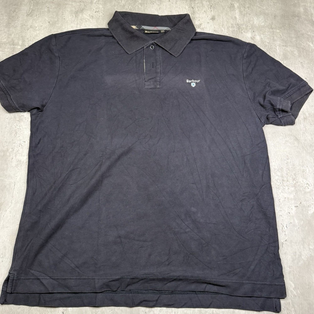 Barbour Check Short Sleeve Polo Shirt Faded Black Collared Preppy Men's XXL